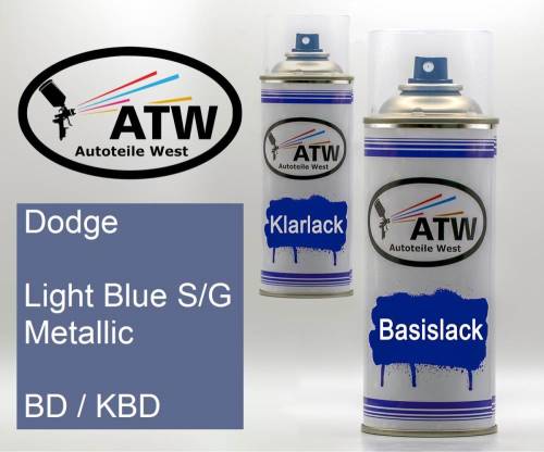 Dodge, Light Blue S/G Metallic, BD / KBD: 400ml Sprühdose + 400ml Klarlack - Set, von ATW Autoteile West.